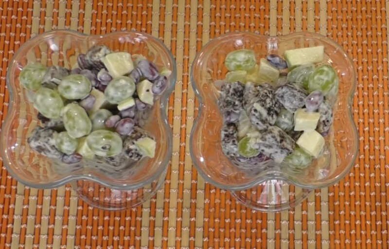 Банкетный салат с виноградом, фасолью, яблоками и чесноком